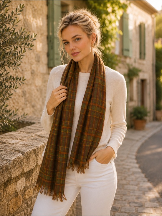 Patricia Nash Accessories - NWT Patricia Nash Plaid Fringe Scarf Brown Olive Orange